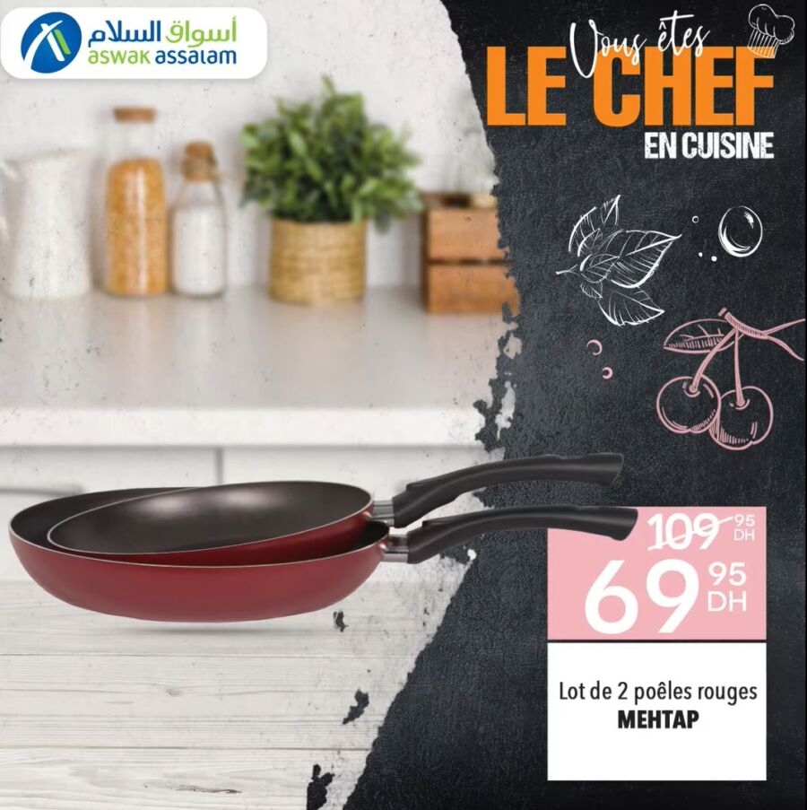 Soldes Aswak Assalam Lot de 2 poêles rouges MEHTAP 69Dhs au lieu de 109Dhs