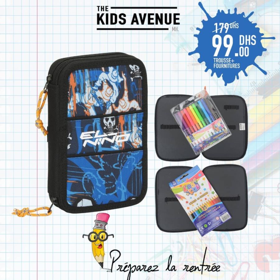 Soldes kids Avenue MH Trousse+ fournitures 99Dhs au lieu de 179Dhs