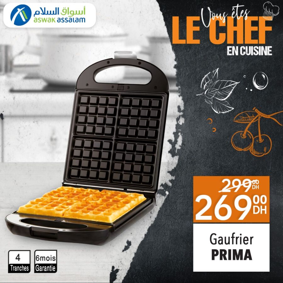 Soldes Aswak Assalam Gaufrier 4 tranches PRIMA 269Dhs au lieu de 299Dhs