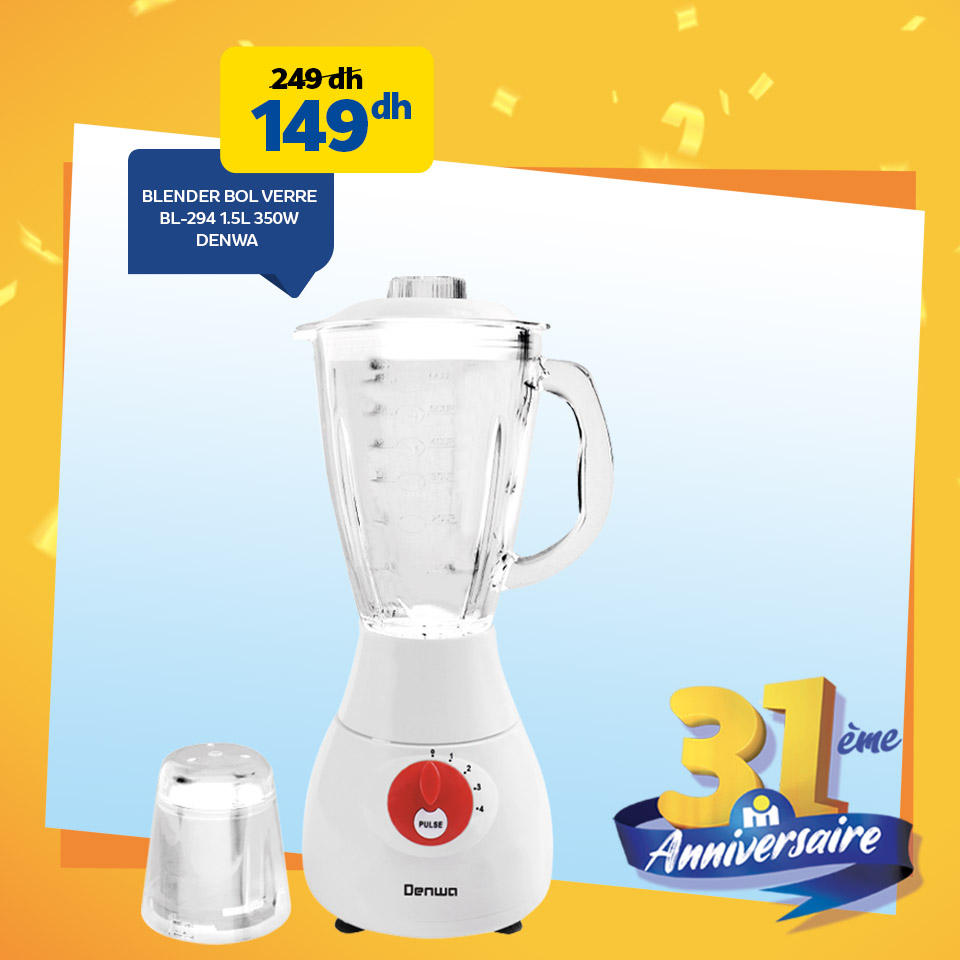 Vente Flash Aujourd'hui seulement chez Marjane Blender DENWA 149Dhs au lieu de 249Dhs