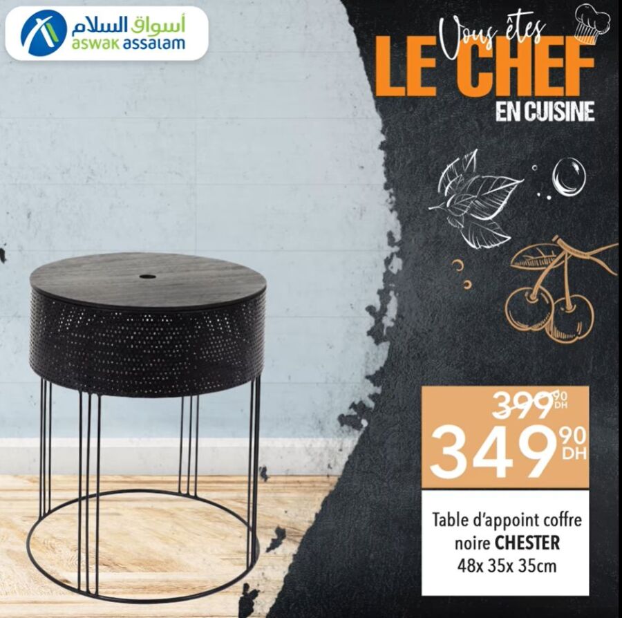 Soldes Aswak Assalam Table d'appointe coffre noire CHESTER 349Dhs au lieu de 399Dhs