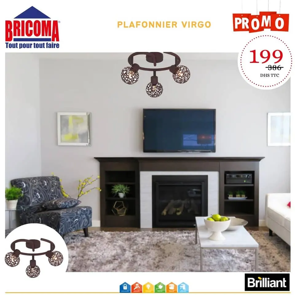 Offre promotionnel chez Bricoma Plafonnier VIRGO 199Dhs au lieu de 386Dhs