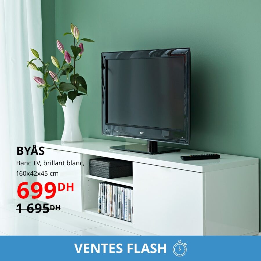 Ventes Flash Ikea Maroc Banc TV BYAS 699Dhs au lieu de 1695Dhs