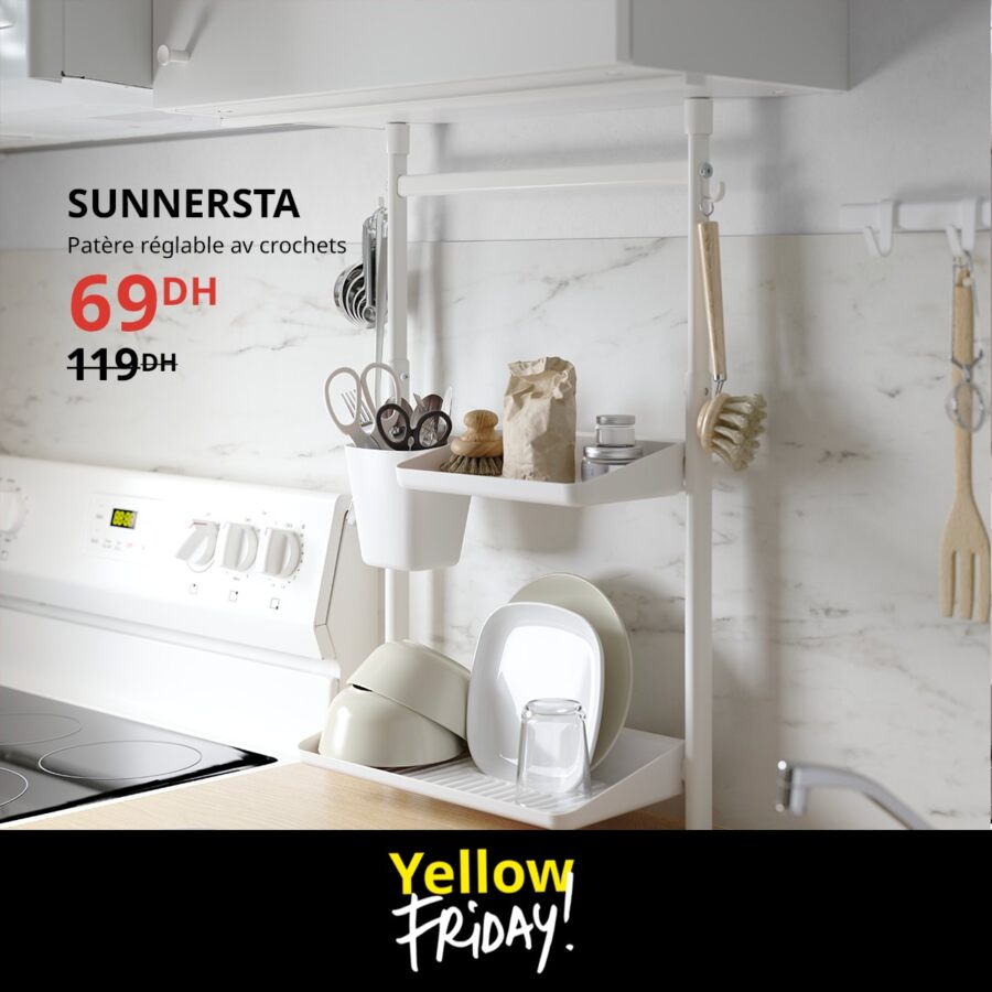 Yellow Friday Ikea Maroc Patère réglable avec crochets SUNNERSTA 69Dhs au lieu de 119Dhs