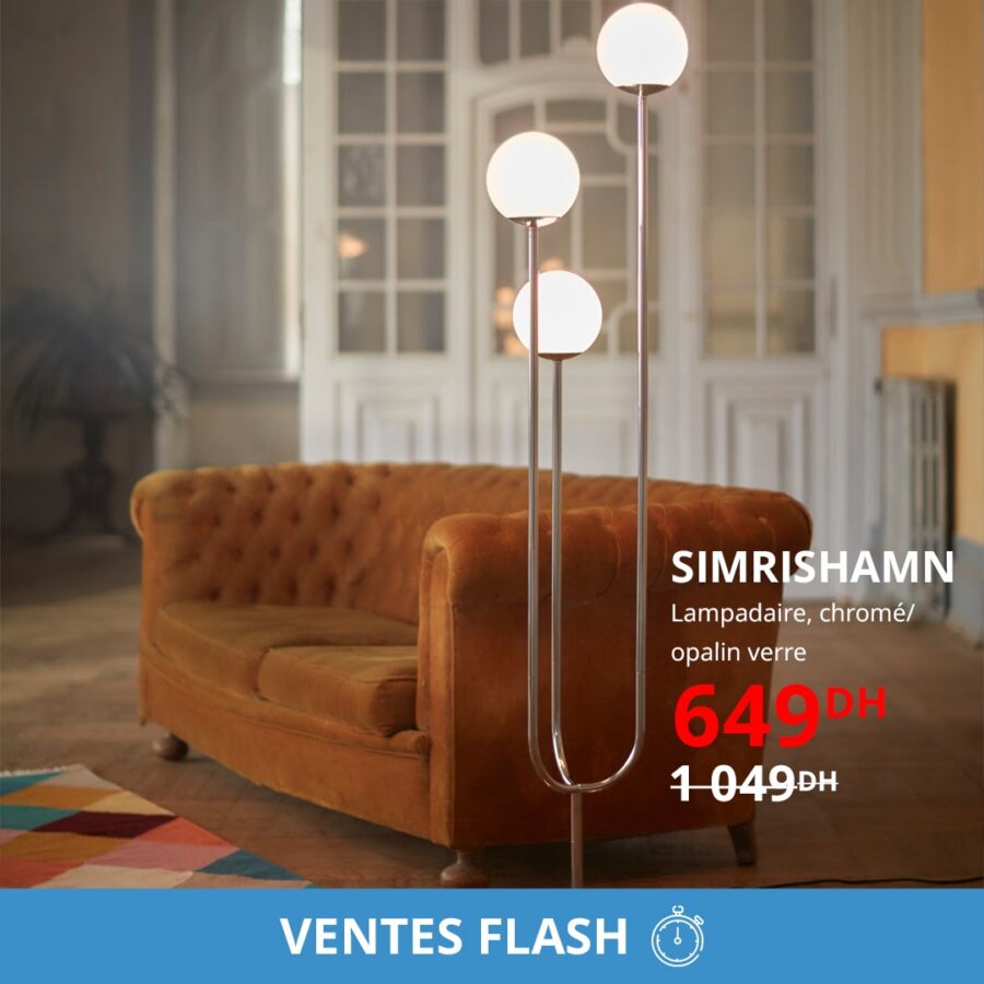 Ventes Flash Ikea Maroc Lampadaire chromé SIMRISHAMN 649Dhs au lieu de 1049Dhs