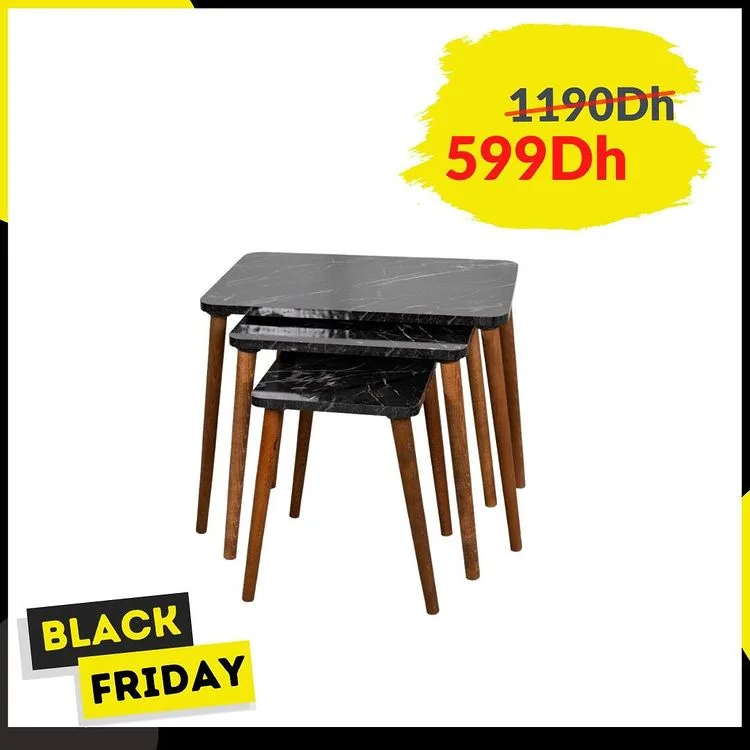 Dernier jour Black Friday Table Gigogne noir marbre NAPOLI 599Dhs au lieu de 1190Dhs