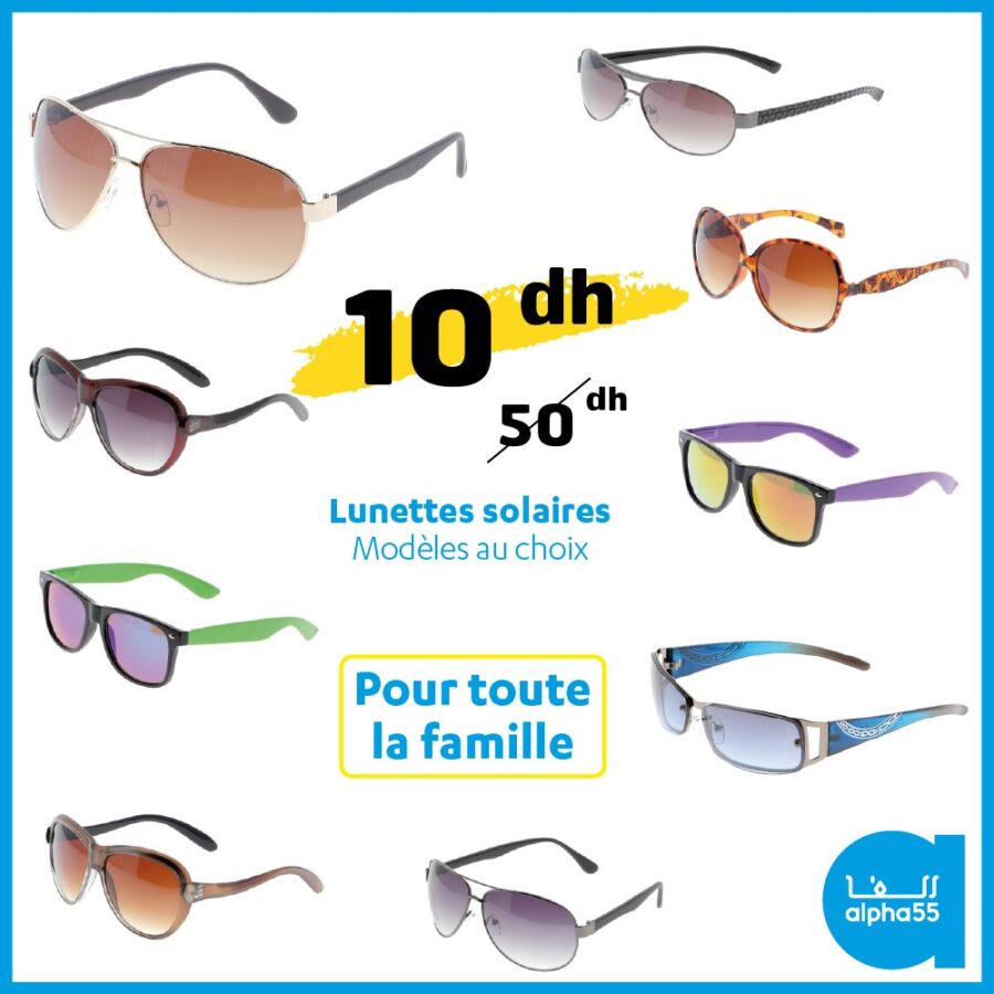 Soldes Alpha55 Lunette solaires modèles au choix 10Dhs au lieu de 50Dhs