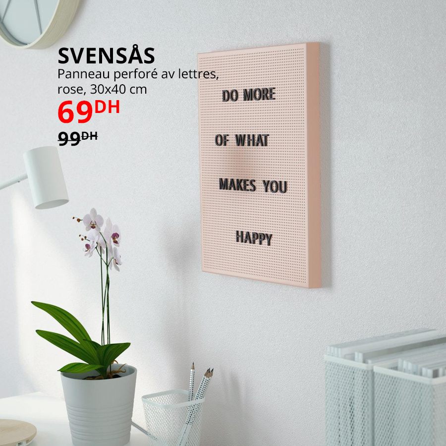  Soldes Ikea Maroc Panneau perforé rose SVENSAS 69Dhs au lieu de 99Dhs