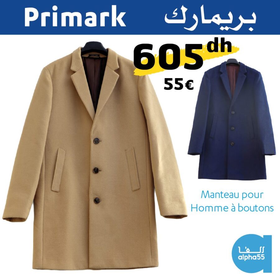 Offre d’hiver chez Alpha55 Manteau pour homme à bouton à 605Dhs