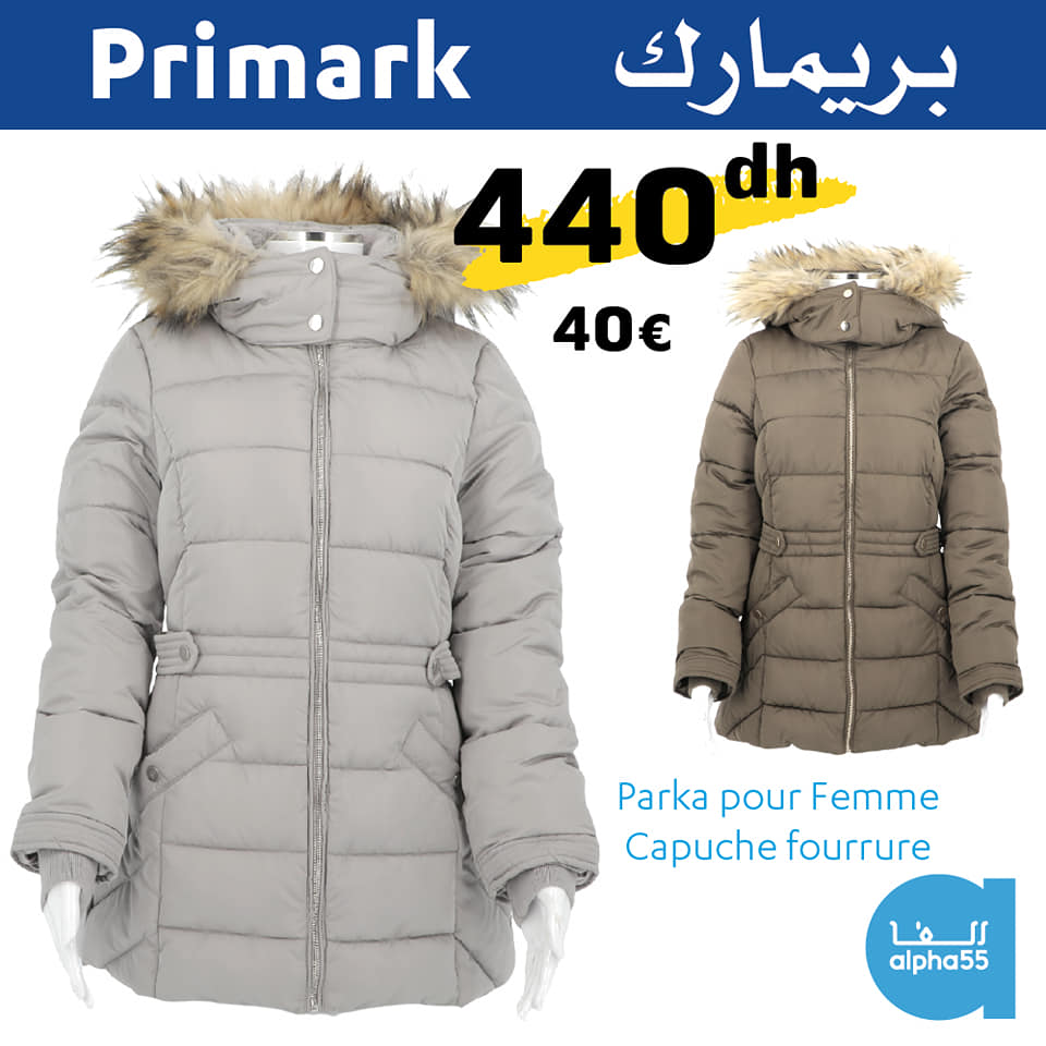 Offre d’hiver chez Alpha55 Parka pour femme capuche fourrure 440Dhs