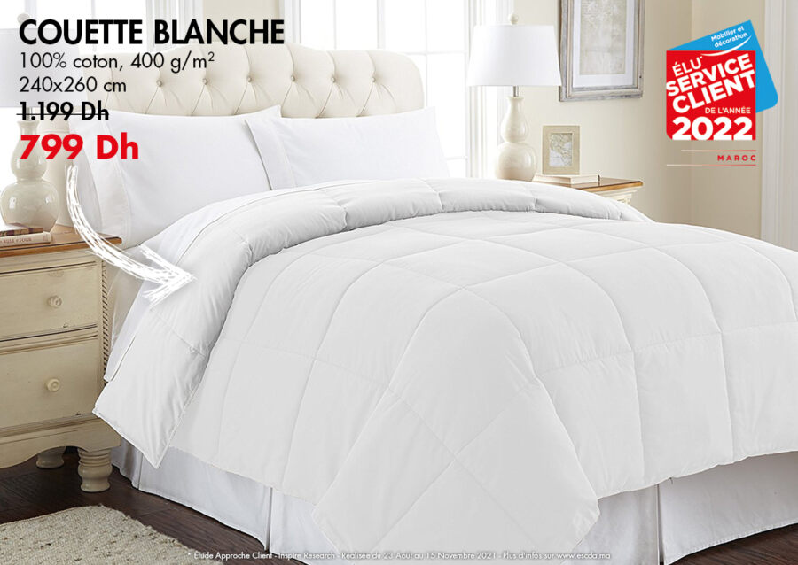 Soldes Kitea Couette blanche 240x260cm 799Dhs au lieu de 1199Dhs