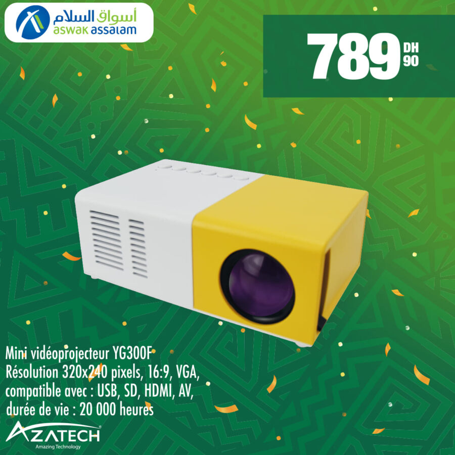 Offre CAN 2022 Aswak Assalam Mini vidéoprojecteur AZATECH YG300F 789Dhs