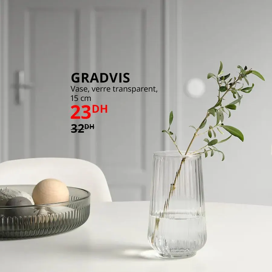 Soldes Ikea Maroc Vase verre transparent 15cm GRADVIS 23Dhs au lieu de 32Dhs