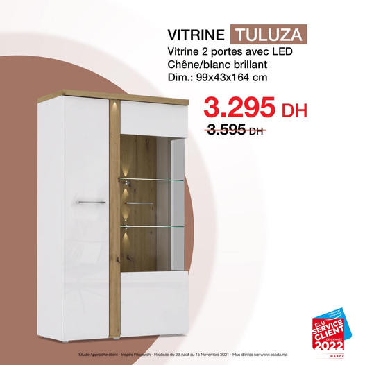 Soldes Kitea Vitrine 2 portes avec LED TULUZA 3295Dhs au lieu de 3595Dhs