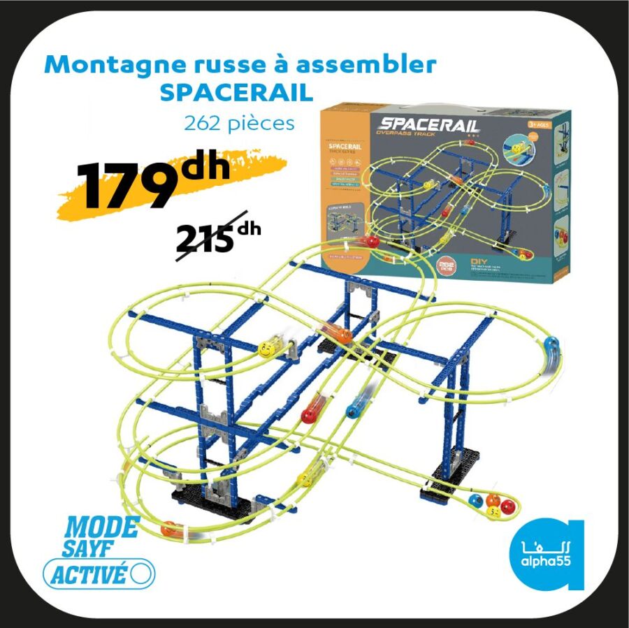 Soldes Alpha55 Montagne russe à assembler SPACERAIL 262 pièces 179Dhs au lieu de 215Dhs