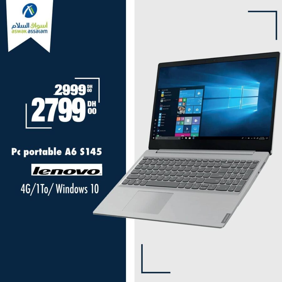 Soldes Aswak Assalam Laptop LENOVO A6 S145 2799Dhs au lieu de 2999Dhs 