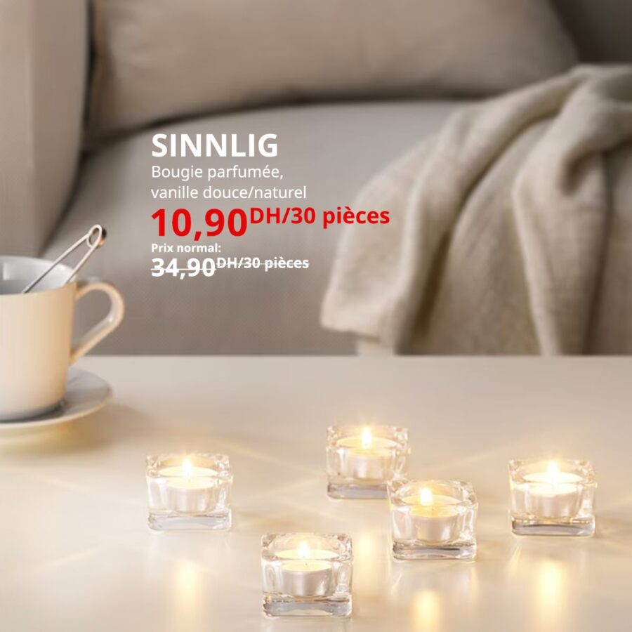 Soldes Ikea Maroc 30 Bougies parfumées SINNLIG 10.9Dhs au lieu de 34.9Dhs