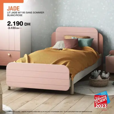 Soldes Kitea Lit 90x190cm sans sommier JADE 2190Dhs au lieu de 3190Dhs