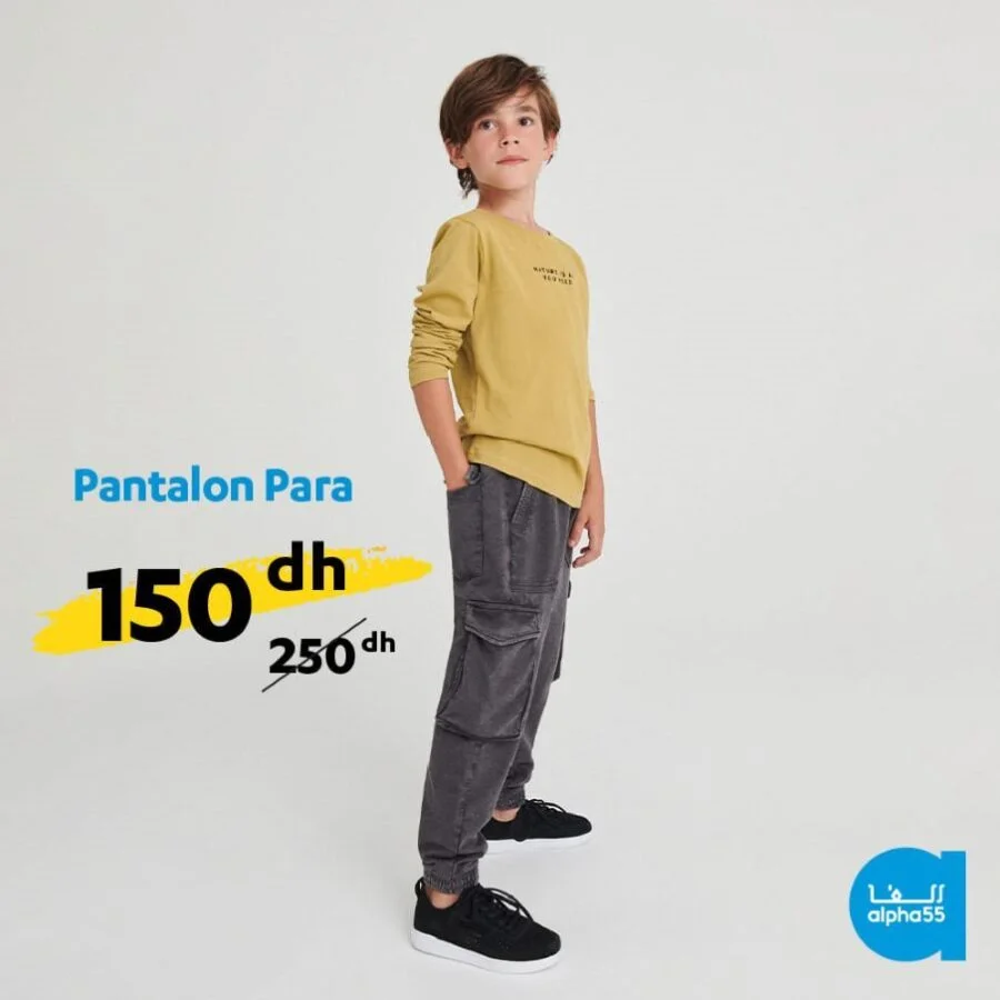 Offre عروض العيد Alpha55 Pantalon PARA pour garçon 150Dhs au lieu de 250Dhs