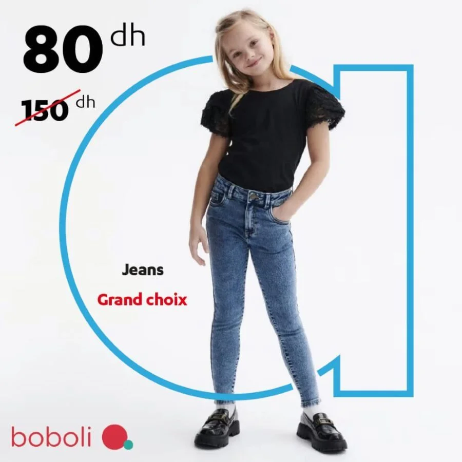 Soldes Alpha55 Jeans pour fille BOBOLI 80Dhs au lieu de 150Dhs