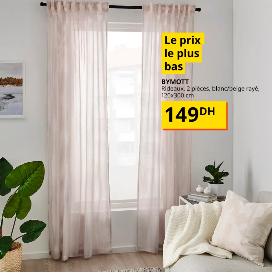 Offres le prix le plus bas Rideaux 2 pièces 120x300cm BYMOTT 149Dhs