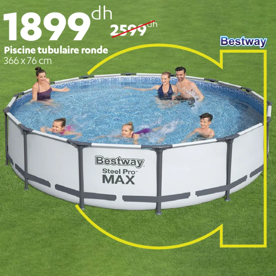 Soldes Alpha55 Piscine tubulaire ronde 366x76cm BESTWAY 1899Dhs au lieu de 2599Dhs