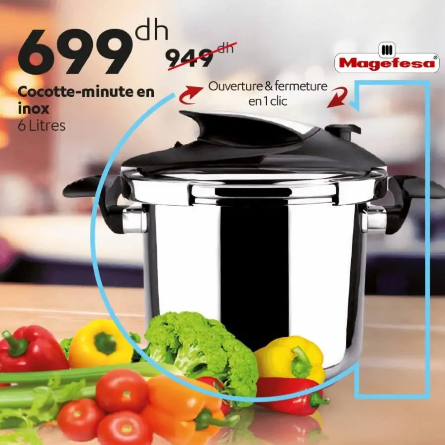 Offres spéciales chez Alpha55 Cocotte-minute en inox 6 litres MAGEFESA 699Dhs au lieu de 949Dhs