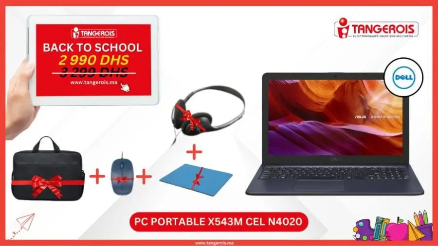 Offres Rentrée Scolaire Tangerois Electro Pc Portable Celeron X543M ASUS 2990Dhs au lieu de 3299Dhs