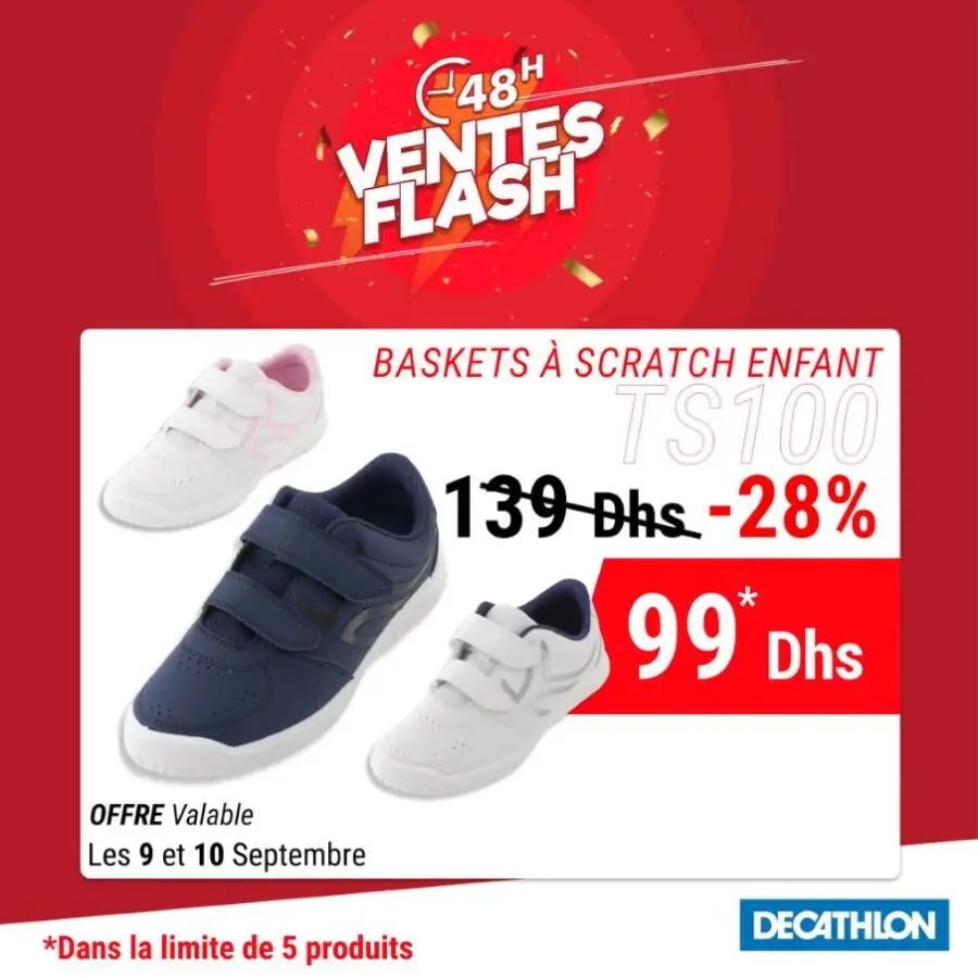 Ventes Flash chez Decathlon Maroc Baskets à scratch pour enfant TS100 99Dhs au lieu de 139Dhs