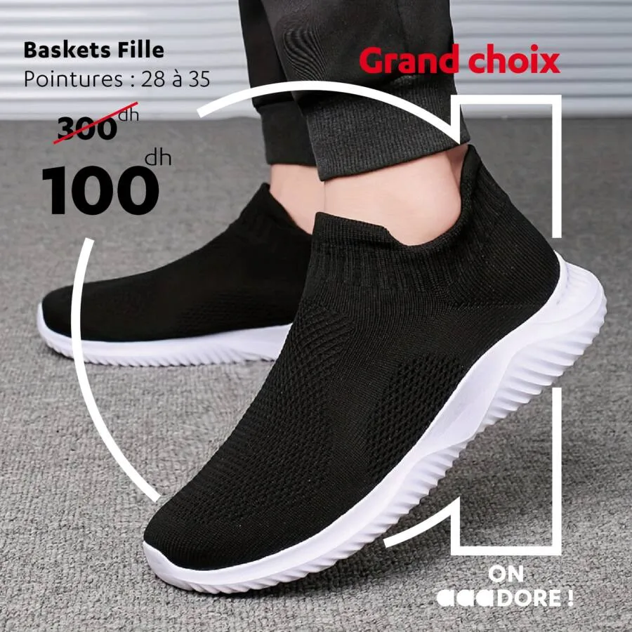 Baskets noir pour filles pointure 28 à 35