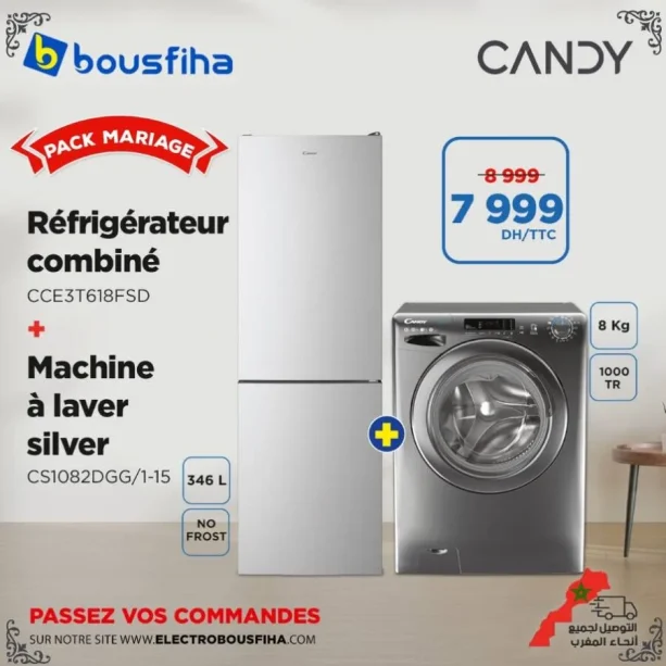 Réfrigérateur combiné 400L+ Machine à laver 8Kg CANDY