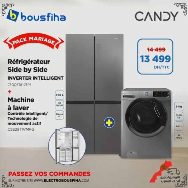 Réfrigérateur SbS 400L+ Machine à laver 9Kg