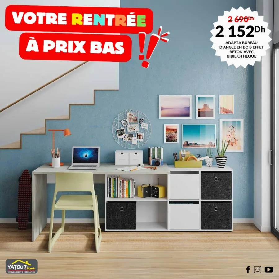 Bureau avec bibliothèque ADAPTA