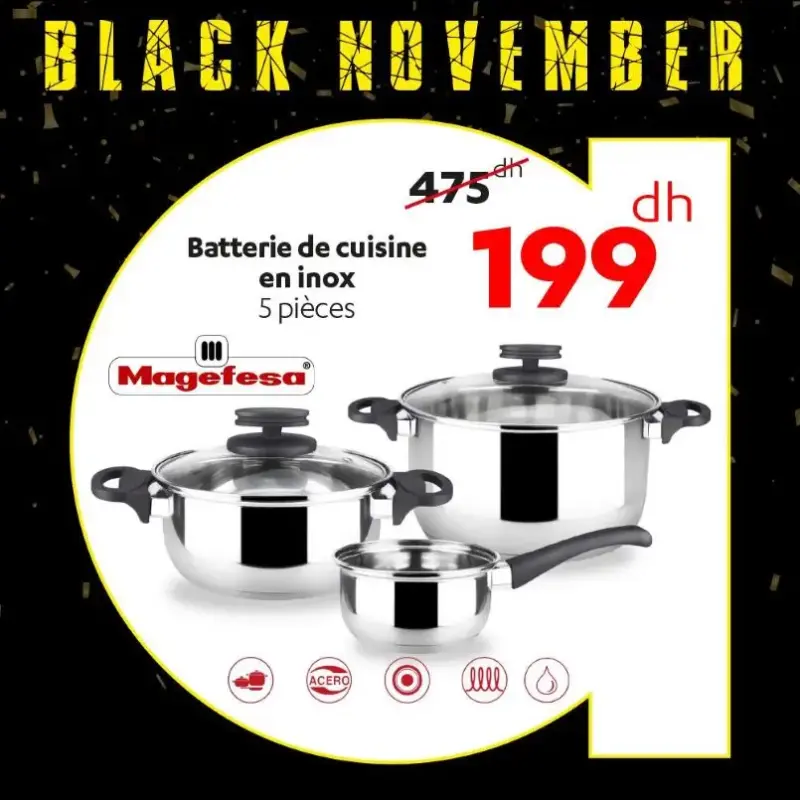 Batterie de cuisine en inox 5 pièces MAGEFESA