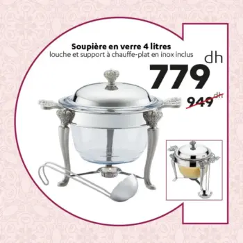 Soupière en verre 4 litres avec louche et support