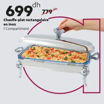 Chauffe-plat rectangulaire en inox 1 compartiment