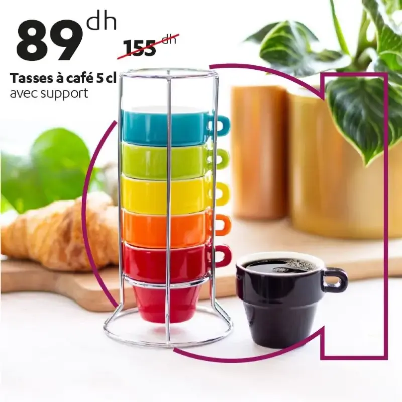 Tasses à café 5cl coloré avec support