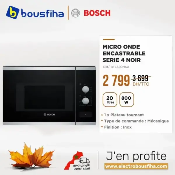 Micro-onde encastrable série 4 noir BOSCH