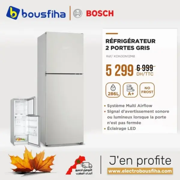 Réfrigérateur 2 portes gris 286 litres BOSCH