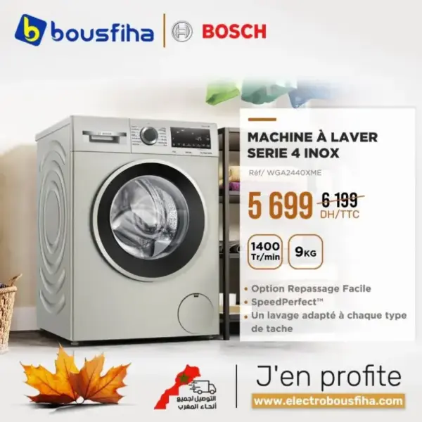 Machine à laver Série 4 en inox 9kg BOSCH