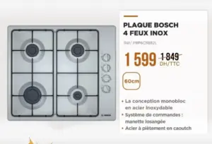 Plaque 60x60cm 4 feux en inox BOSCH