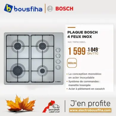 Plaque 60x60cm 4 feux en inox BOSCH