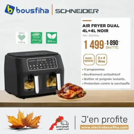 Air Fryer 4+4 litres noir SCHNEIDER