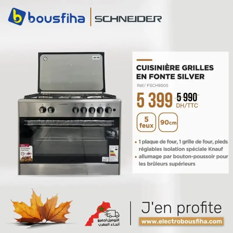 Cuisinier grilles en fonte 5 feux 90cm SCHNEIDER