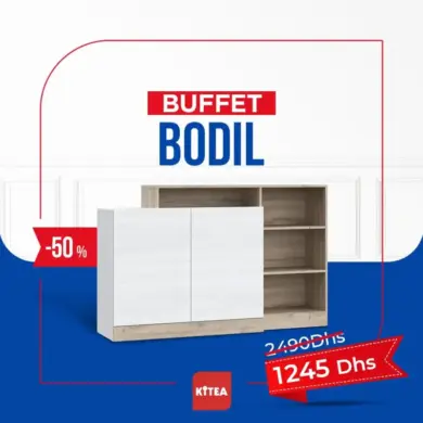 Buffet BODIL Blanc/Beige 2 portes