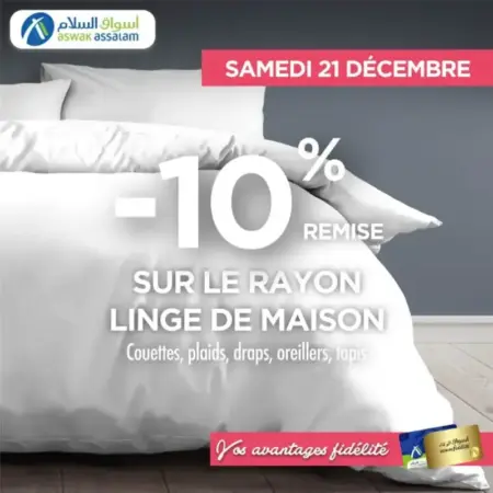 10% de remise sur le rayon Linge de maison