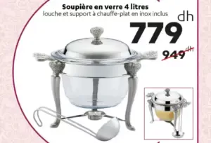 Soupière en verre 4 litres avec louche et support