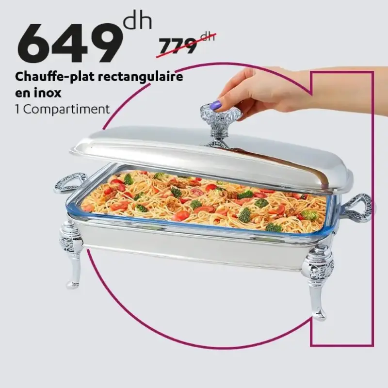 Chauffe-plat rectangulaire en inox 1 compartiment