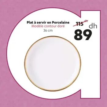 Plat à servir en porcelaine contour doré 36cm