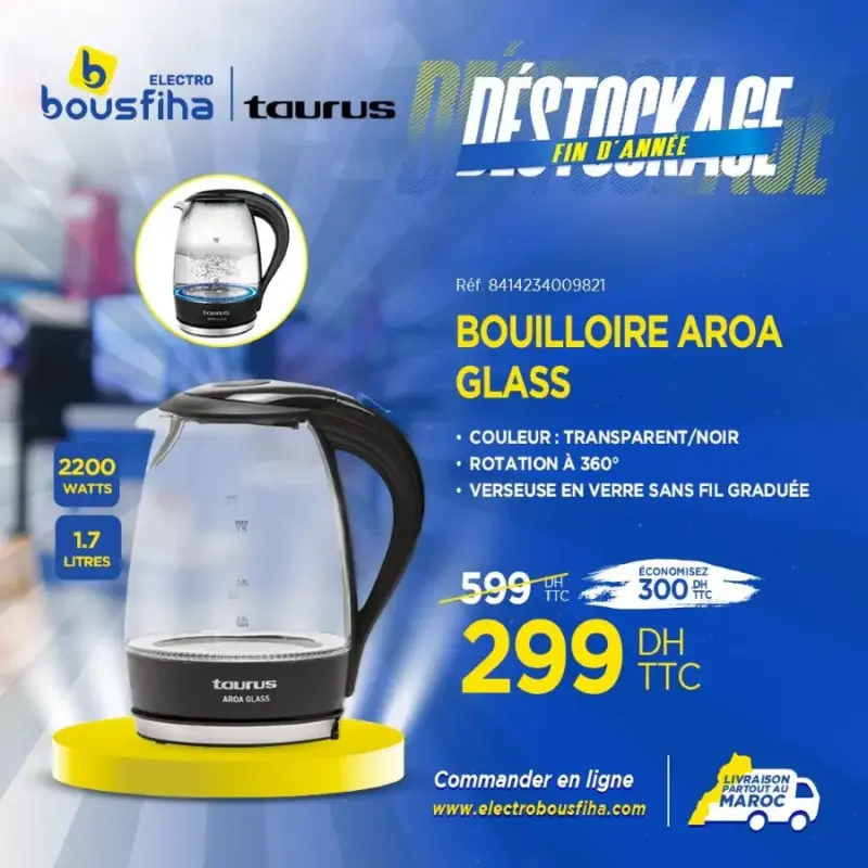 Bouilloire AROA GLASS 1.7 litre TAURUS